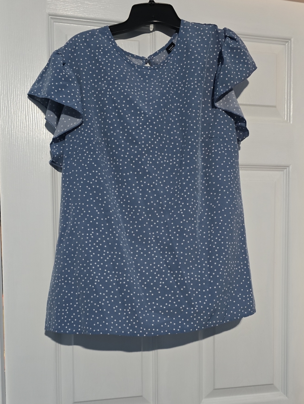 SHEIN Light Blue Polka Dot Crewneck Top